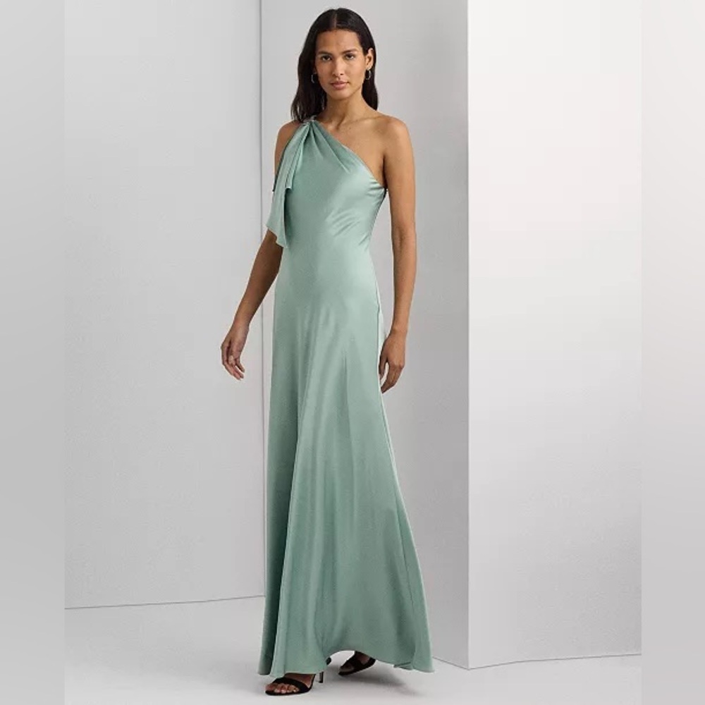 NWT Lauren Ralph Lauren Satin Charmeuse One-Shoulder Gown size 4 - Picture 2 of 5
